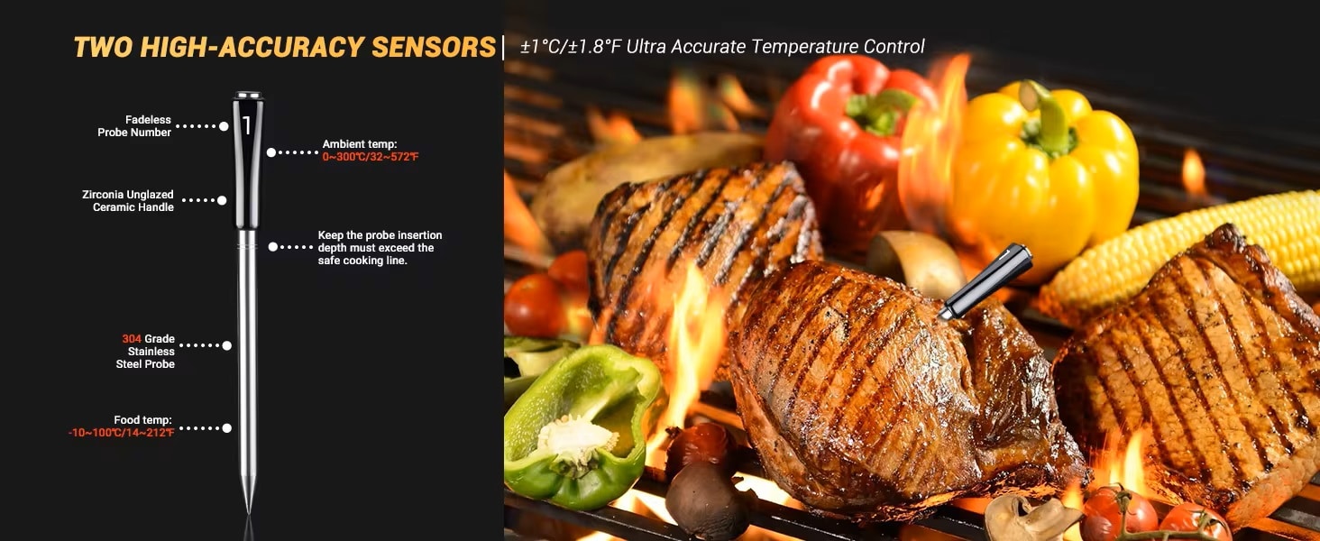 INKBIRD Trådløs BBQ Thermometer 4 Prober BT og WIFI - Billede 2